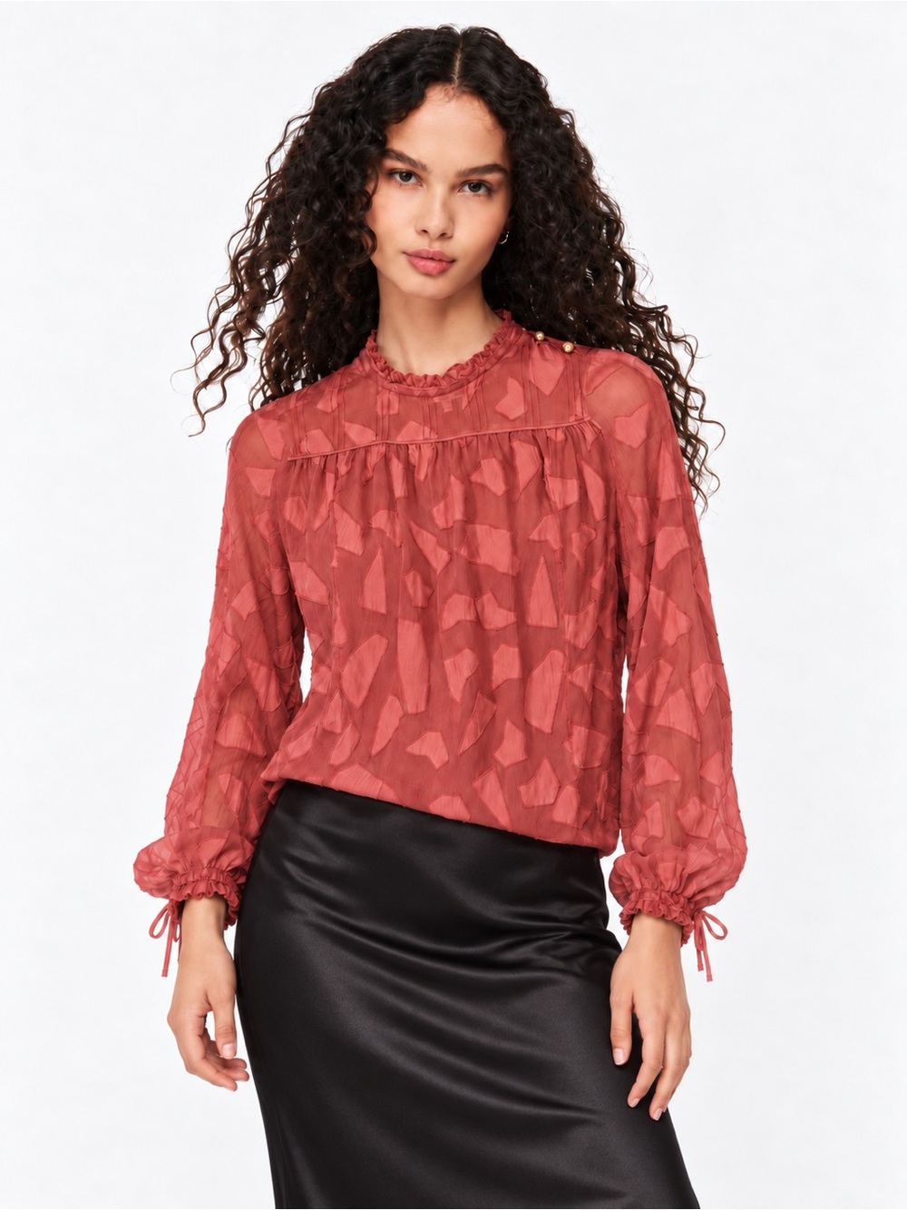 Aritzia Wilfred Le Fou Henrietta Silk Cotton Textured Blouse Fall Coral XXS